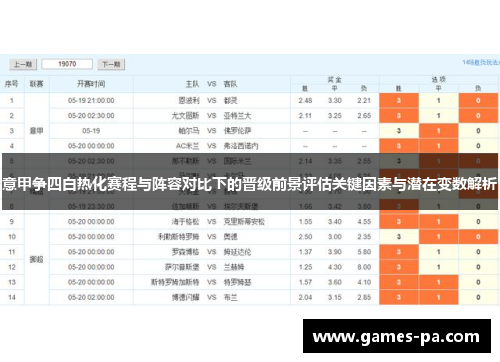 意甲争四白热化赛程与阵容对比下的晋级前景评估关键因素与潜在变数解析